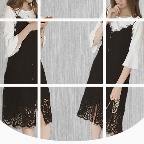 

Sexy Summer Lace With T-shirt Flare Sleeve Elegant Two Piece Dress