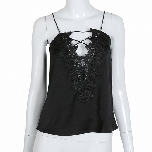 

Sexy Cami Strap V-Neck Hollow Out Lace Up Women's Tank Top