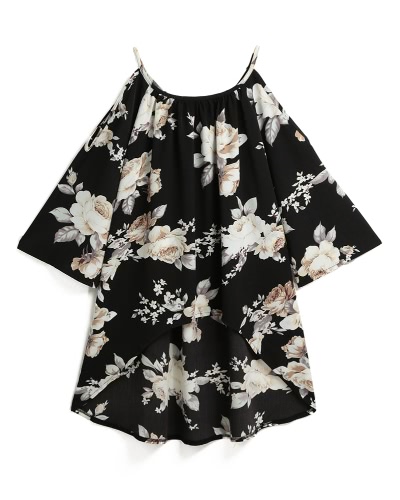Camicie floreali stampate floreali a spalla 3/4 Flute maniche Camicie asimmetriche casual sexy Blusas Top