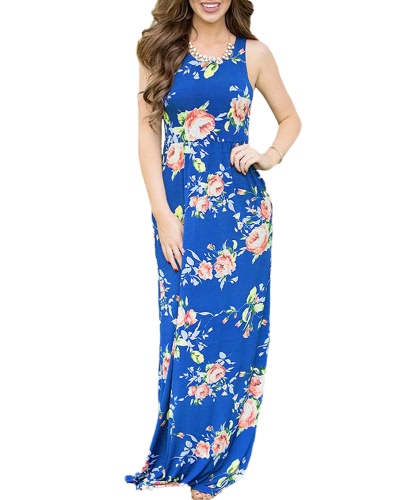 

Sexy Floral Print Sleeveless Racerback Tunic Maxi Beach Women's Long Dress