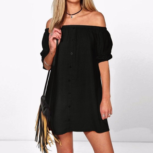 

Sexy Solid Off Shoulder Backless Short Sleeves Women's Casual Dress