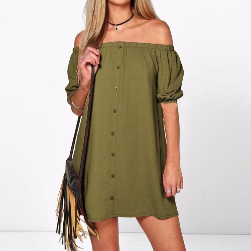 

Sexy Solid Off Shoulder Backless Short Sleeves Women's Casual Dress