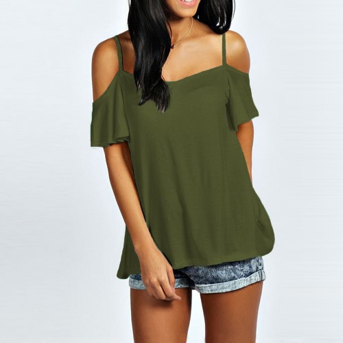 

Summer Off Shoulder Short Sleeve Solid Color Women's Casual T-shirt
