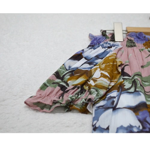 Vestito da tunica da donna Shirred Off-Spalla Stampa Fiore Stampa Slash Neck Estate Casual Floral Sundress Rosa