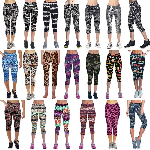 New Fashion Women Capri Leggings High Waist Printed Cropped Yoga Pants Fitness Workout Casual Trousers
