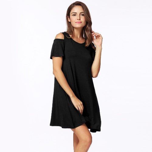 

Sexy Tunic Off Shoulder Short Sleeve Pockets Loose Women's T-Shirt Dress