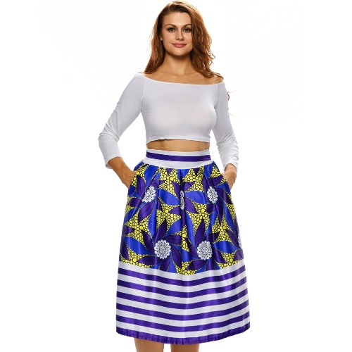 

Sexy Pleate Vintage Floral Print High Waist A-Line Midi Women's Skirt