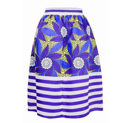 

Sexy Pleate Vintage Floral Print High Waist A-Line Midi Женская юбка