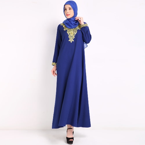 Fashion Women Muslim Dress Embroidery Long Sleeve Abaya Kaftan Islamic Arab Robe Maxi Dress Black/Coffee/Blue