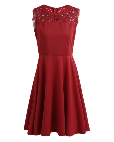 Fashion Women Sleeveless Dress Lace Splicing Round Neck A Lined Cocktail Parties Blackburgundy huismerk kopen in de aanbieding Fashion Women Sleeveless Dress Lace Splicing Round Neck A Lined Cocktail Parties Blackburgundy huismerk kopen in de aanbieding