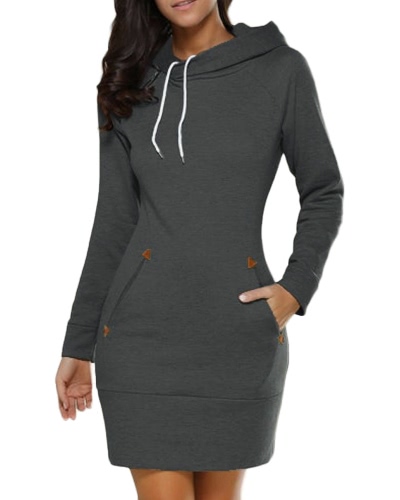 

New Fashion Women Long Sweater Hooded Solid Long Sleeve Pockets Zipper Top Casual Warm Hoodies