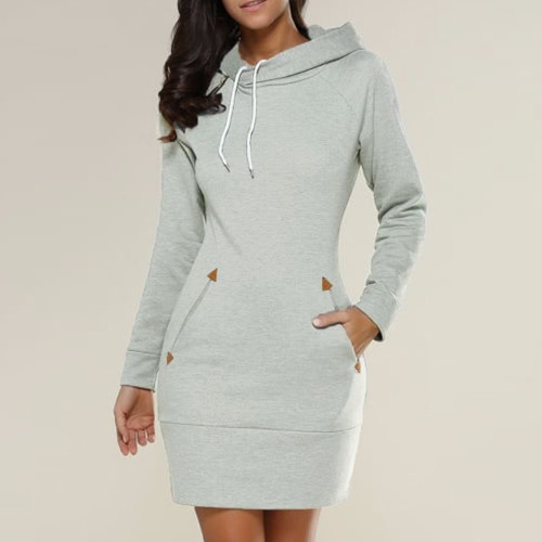 

New Fashion Women Long Sweater Hooded Solid Long Sleeve Pockets Zipper Top Casual Warm Hoodies