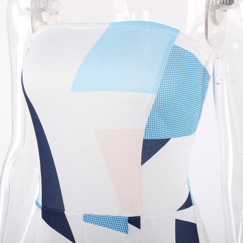 

Women Jumpsuit Strapless Palm Leaf Geometric Print Summer Overalls Pants Sleeveless Playsuit Rompers