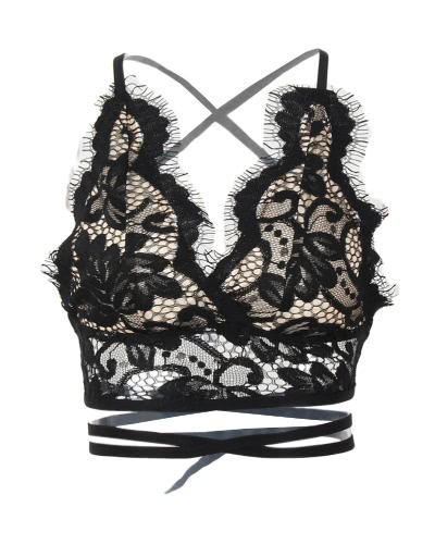 

Sexy Women Crop Top Hollow Out Lace Bralette Deep V Neck Bandage Cross Camisole Bra Tank Top Black/White