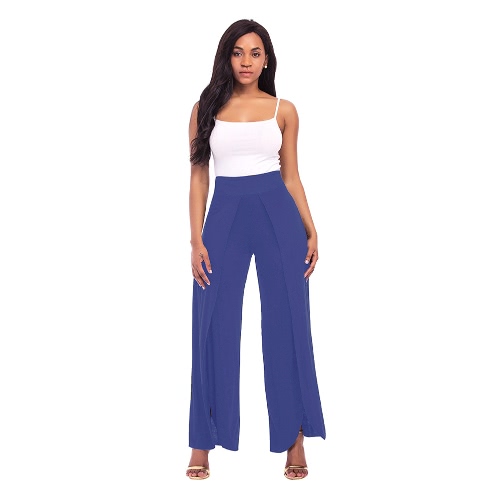 Sexy Women High Split Flowy Wide Leg Pants Mid Waist Solid Yoga Trousers Летний пляж Длинные свободные брюки из гарема