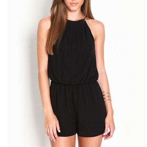 

Летний стиль Rompers Женский комбинезон Sexy Sleeveless Playsuit Случайные сплошные короткие комбинезоны Black