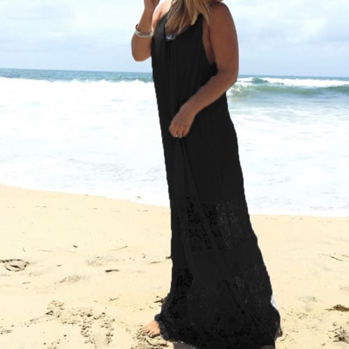 

Summer Lace Splice Spaghetti Strap Loose Long Women's Plus Size Dress