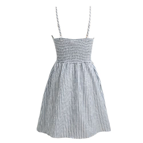 

Women Bow Tie Strap A-Line Dress Casual Striped Print Beach Backless Summer Dress Grey