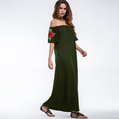 

Вышивка для выпускного вечера Sexy Women Long Maxi с вышивкой из плеча с вырезом из вечернего вечернего платья из зеленого / темно