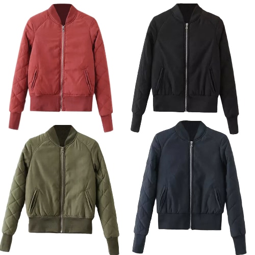 

Winter Warm Women Bomber Jacket Zipper Quilted Motorcycle Short Coat Slim Padded Pockets Outerwear