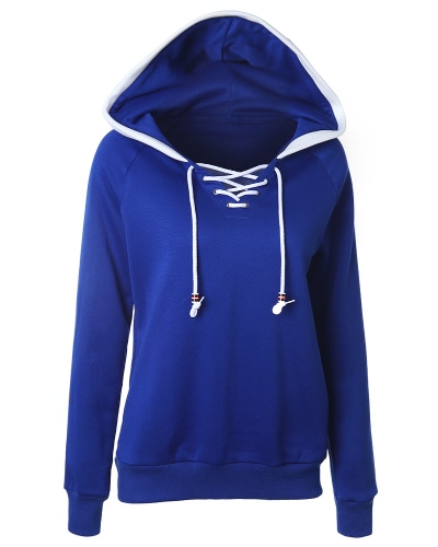 

Women Hoodie Hooded Sweatershirt Fleece Raglan Long Sleeves