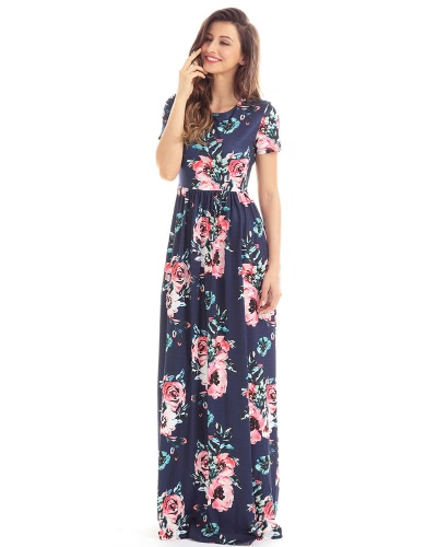 

Vintage Bohemian Floral Flower Print Pocket Design Women's Maxi Dress