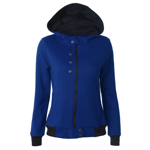 

New Women Sweater Hooded Contrast Color Long Sleeve Pockets