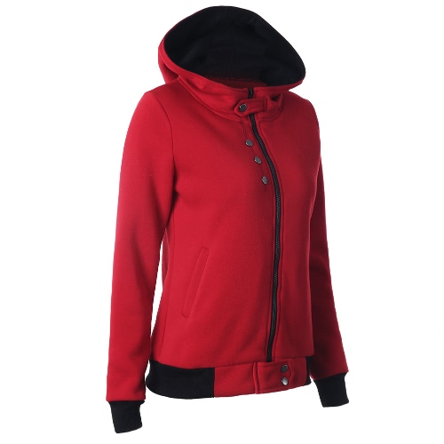 

New Women Sweater Hooded Contrast Color Long Sleeve Pockets