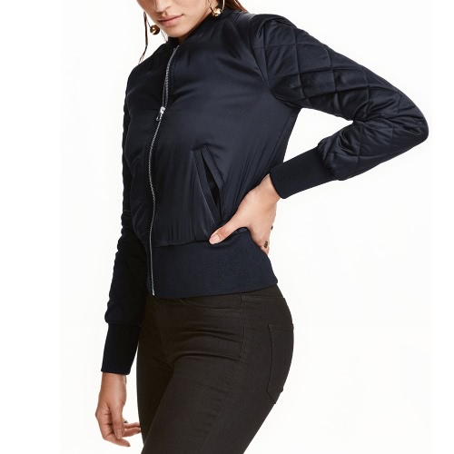 Mode Frauen Satin Bomber Jacke gesteppte lange Ärmel Baumwolle kurze Jacke