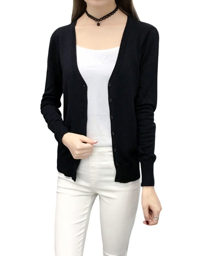 New Women Solid Knitted Cardigan Sweater Coat V-Neck manga comprida feminina Knitwear Casual Top