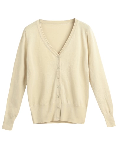 New Women Solid Knitted Cardigan Sweater Coat V-Neck Long Sleeve Female Casual Knitwear Top