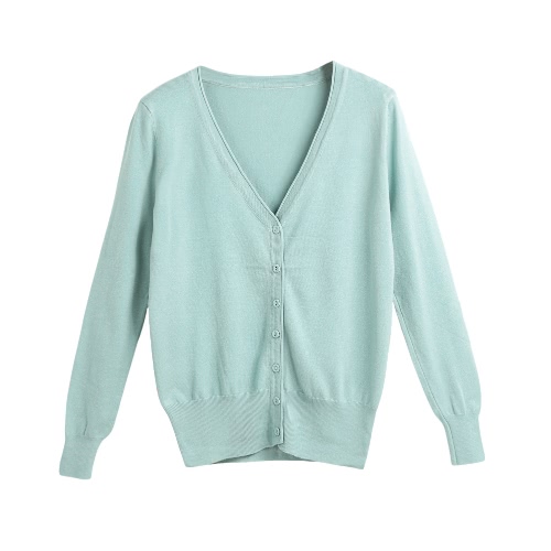 

New Women Solid Knitted Cardigan Sweater Coat V-Neck Long Sleeve Female Casual Knitwear Top