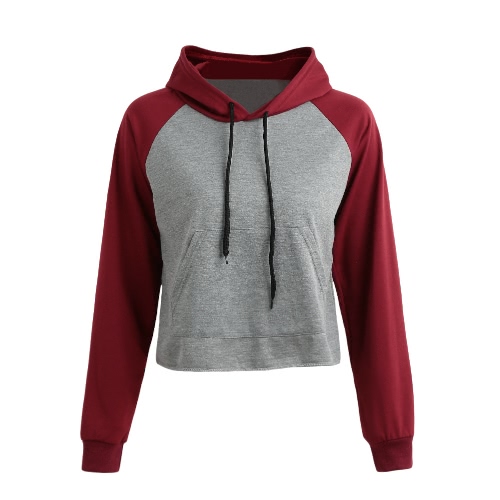 

Crop Sweatshirt Contrast Casual Pocket Tracksuit Women's Hoodies