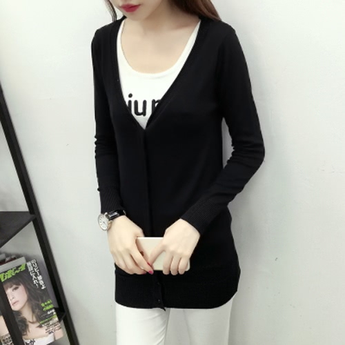 

Fashion Knitted V Neck Long Sleeve Button Solid Slim Women's Knitwear