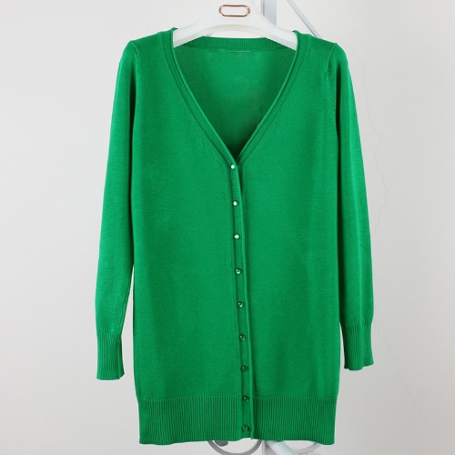 

New Women Knitted Cardigan V Neck Long Sleeve Button Solid Slim Autumn Outerwear Casual Thin Knitwear