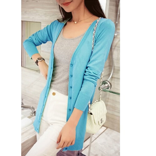 

Fashion Knitted V Neck Long Sleeve Button Solid Slim Women's Knitwear