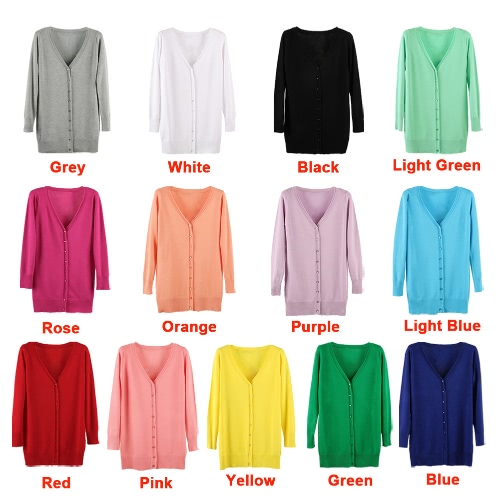 

New Women Knitted Cardigan V Neck Long Sleeve Button Solid Slim Autumn Outerwear Casual Thin Knitwear