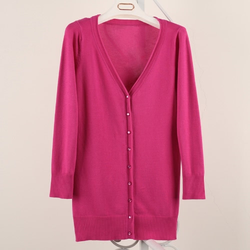 

New Women Knitted Cardigan V Neck Long Sleeve Button Solid Slim Autumn Outerwear Casual Thin Knitwear