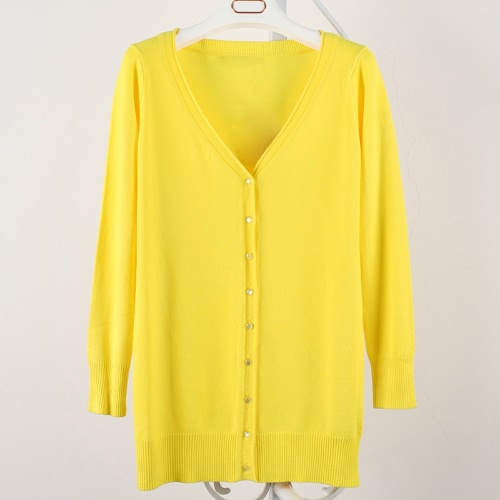 

New Women Knitted Cardigan V Neck Long Sleeve Button Solid Slim Autumn Outerwear Casual Thin Knitwear