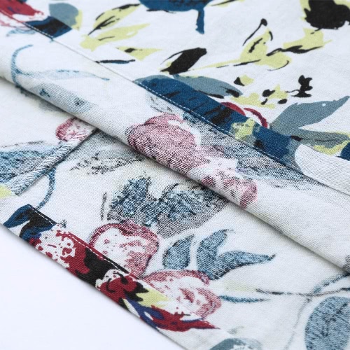 

Vintage Women Loose Cotton Dress Ethnic Floral Print Pockets Short Sleeve Casual Midi Long Dress White