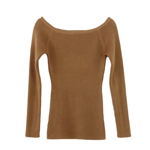 

Basic Sweater Slash Neck Solid Knitted Slim Long Sleeves Women's Pullover