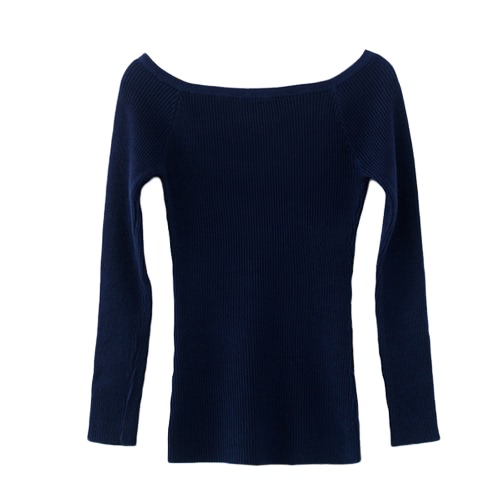 

Basic Sweater Slash Neck Solid Knitted Slim Long Sleeves Women's Pullover
