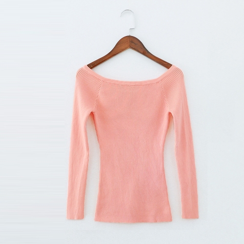 

Basic Sweater Slash Neck Solid Knitted Slim Long Sleeves Women's Pullover