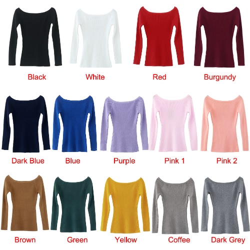 

Autumn Winter Basic Women Sweater Slash Neck Solid Knitted Slim Pullover Thin Long Sleeves Sweater Top