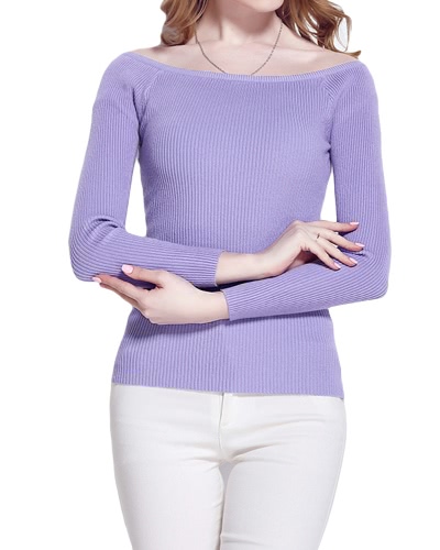 

Autumn Winter Basic Women Sweater Slash Neck Solid Knitted Slim Pullover Thin Long Sleeves Sweater Top