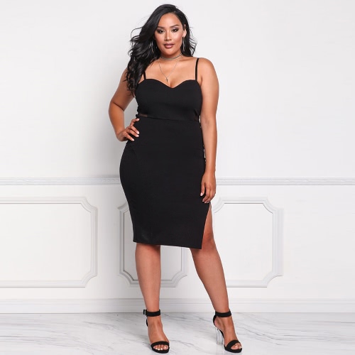

Sexy Bodycon Spaghetti Strap Backless Slit Hem Women's Plus Размер Платье