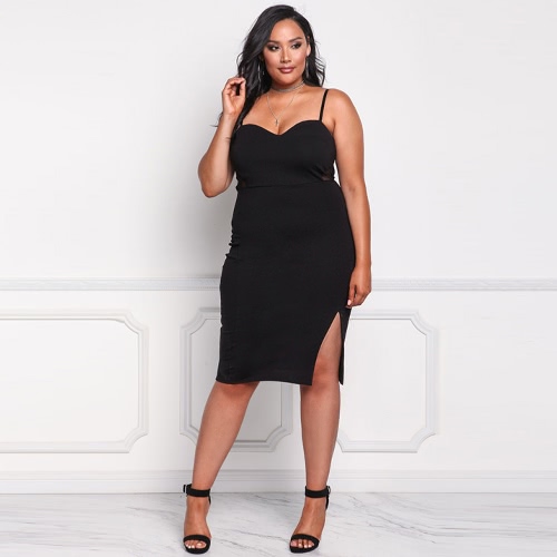 Sexy Bodycon Spaghetti Strap Backless Slit Hem Frauen Plus Size Kleid