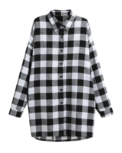 

Women Irregular Plus Size Casual Check Tunic Long Blouse