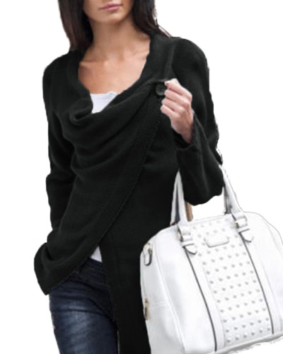 

Knitwear Solid Color Asymmetric Long Roll Up Sleeve Women's Sweatershit