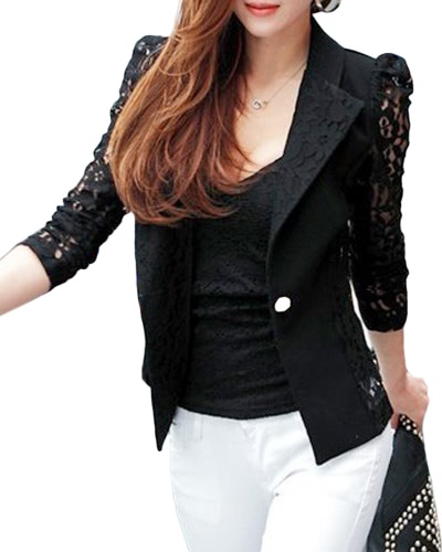 

Autumn Women Jacket Lace Splicing Slim Suit One Button Casual Coat Blazer